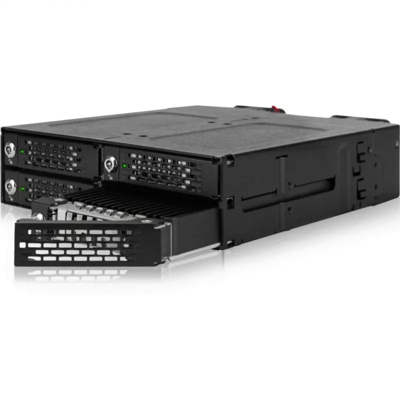 ICY DOCK ToughArmor MB720MK-B V3 - 4x PCIe 4.0 M.2 NVMe uz 4x OCuLink 5.25 collu nodalījuma mobilais plaukts, metāls, melns, ar atslēgas slēdzi (tri-mode saderīgs)