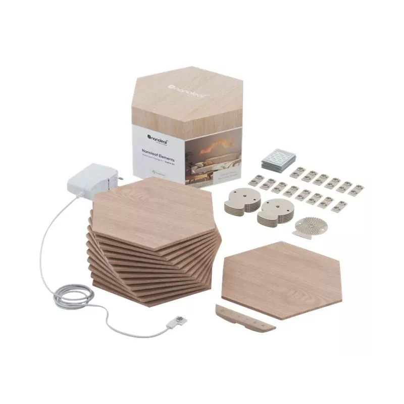 Nanoleaf Elements Wood Look Hexagons Starter Kit (13 paneļi) | Cool White + Warm White