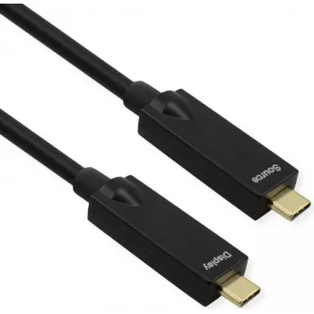 ROLINE USB 3.2 Gen 2 kabelis, AOC, C-C, ST/ST, 10Gbit/s, 4K60Hz, PD 60W, melns, 15 m