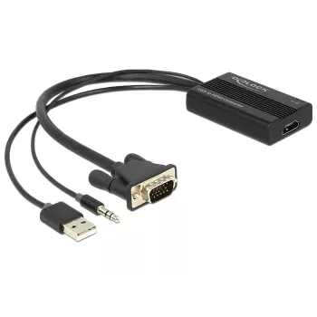 Video kabeļa adapteris DeLOCK 62597 0.25m HDMI Type A – VGA D-Sub 3.5mm USB Type-A Melns