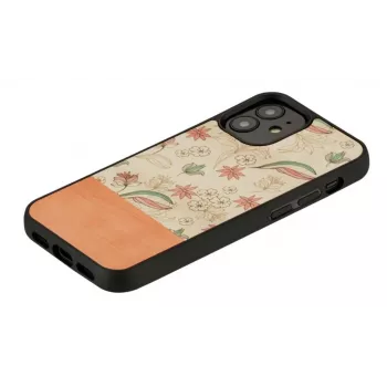 Aizsargmaciņš Man and Wood iPhone 12 mini — rozā zieds uz melna