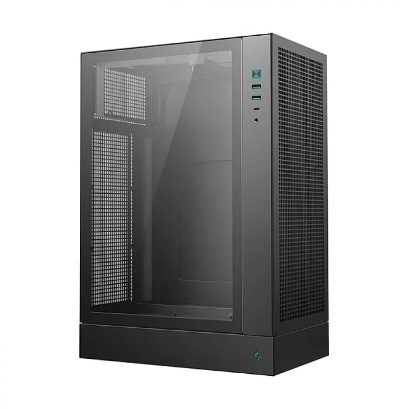 PC korpuss DeepCool CH170 PLUS Tower Black — micro-ATX/mini-ITX, rūdīts stikls, USB-C, barošanas bloks augšpusē