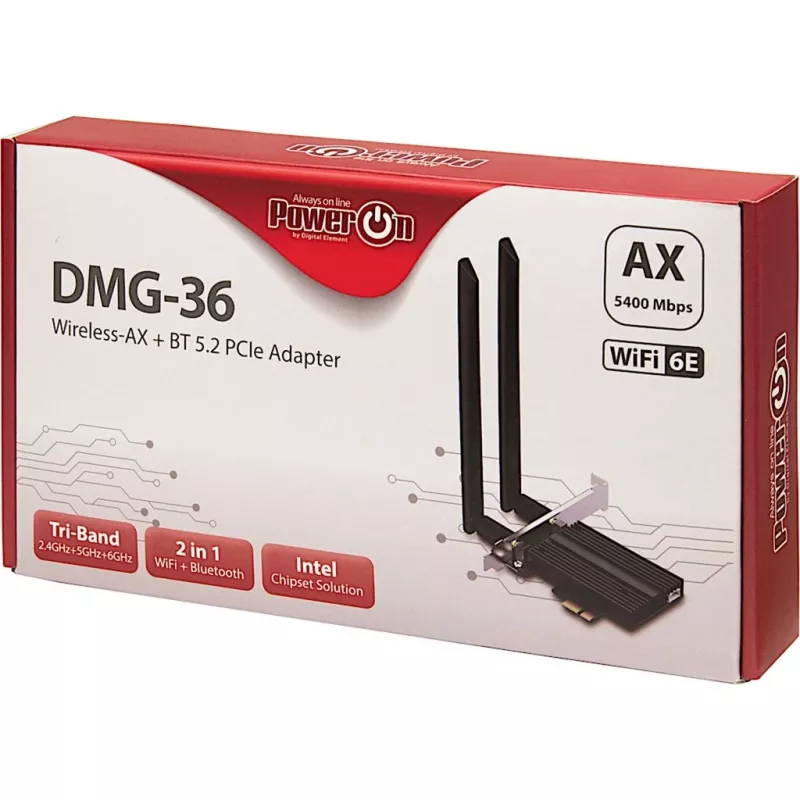 Inter-Tech DMG-36 iekšējā WLAN Bluetooth karte 5400 Mbit/s Wi-Fi 6