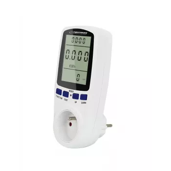 Elektrības patēriņa mērītājs ESPERANZA ELA103 ar LCD displeju — 16 A, 3680 W, 230 V, 50–60 Hz