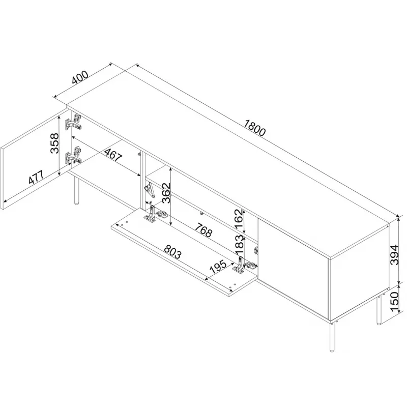 Cama Meble TV skapis ar kamīnu TRESSE 180x40x54,5 cm — matēti zaļa virsma, skaidu plātne