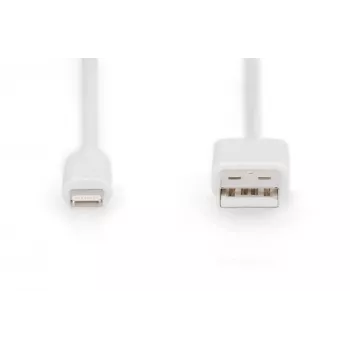 DIGITUS Lightning kabelis – Lightning (vīr.) uz USB (vīr.) – 1,0 m – dubultā izolācija – balts – lietais – Apple iPad/iPhone/iPod (Lightning) (DB-600106-010-W)