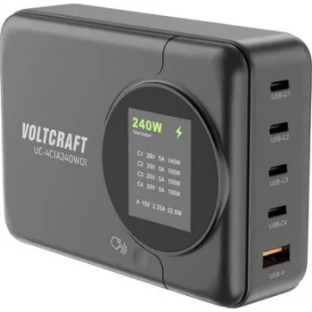 Voltcraft UC-4C1A240W01 USB Lādēšanas Dokstacija USB-C USB-A PD 3.0 Melna Iekštelpām (VC-16871780)