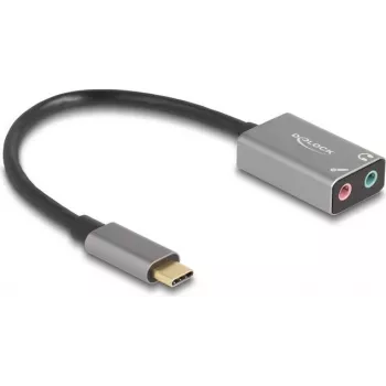 Ārējā USB skaņas karte DELOCK 67071 — 16 biti, 48 kHz, 3.5 mm austiņas, alumīnija korpuss, 0.15 m kabelis