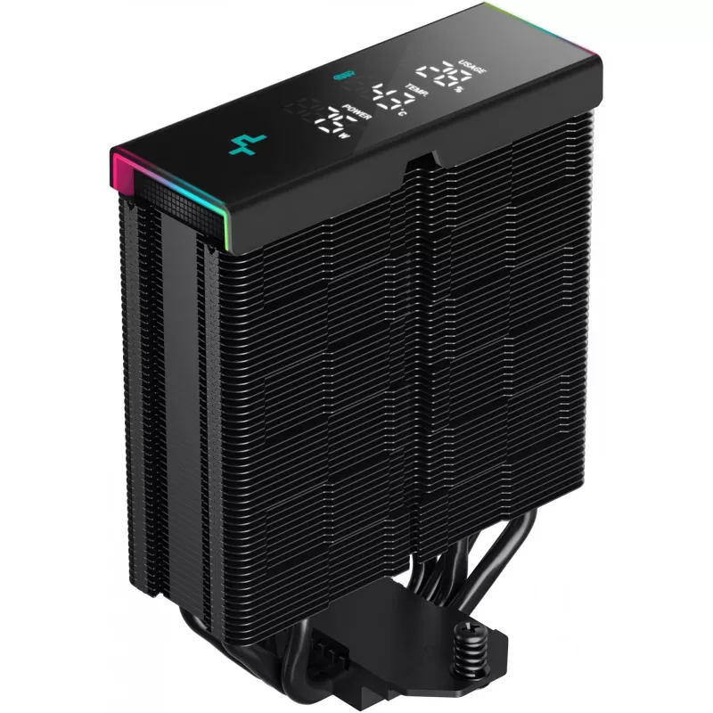 Gaisa dzesētājs DeepCool AK400 Digital PRO — 120 mm ventilators, PWM, 1850 RPM, FDB, atbalsta LGA 1700/1200/115x/AM4/AM5, melns