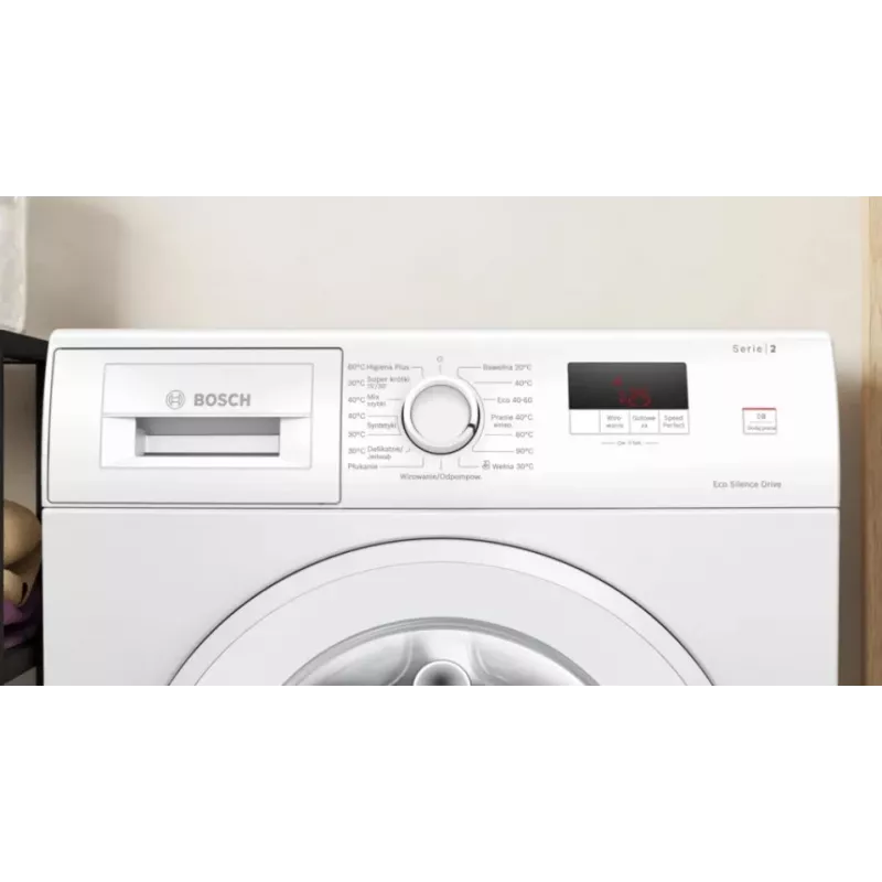 Veļas mazgājamā mašīna Bosch WGE02201PL — 8 kg, 1200 RPM, 55 L cilindrs, LED displejs, invertors
