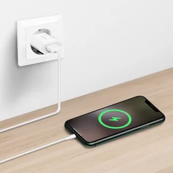 USB-A sienas lādētājs, 5W, 5V/1A, 1xUSB-A, balts