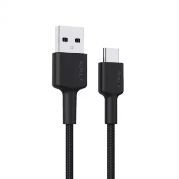AUKEY CB-CD30 USB-A–USB-C vads 0,9 m, neilona pinums, 60W PD, 3A, melns