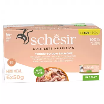 SCHESIR Tuncis ar lasi želejā - slapjā barība kaķiem - 6x50g