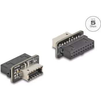 DeLOCK 67238 pārveidotājs 20-pin USB uz USB Type-E melns nerūsējošais tērauds