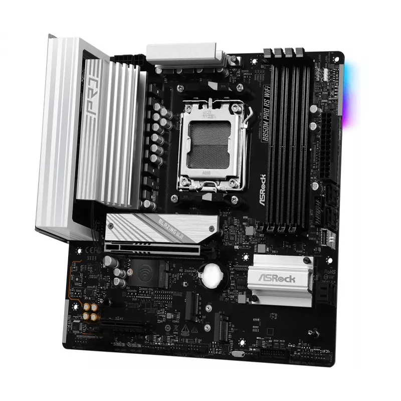 Mātesplate ASRock B850M Pro RS WiFi — AMD B850, Socket AM5, microATX, DDR5, 4 DIMM, 256GB, Wi‑Fi 6E, 2.5Gb LAN, 3x M.2