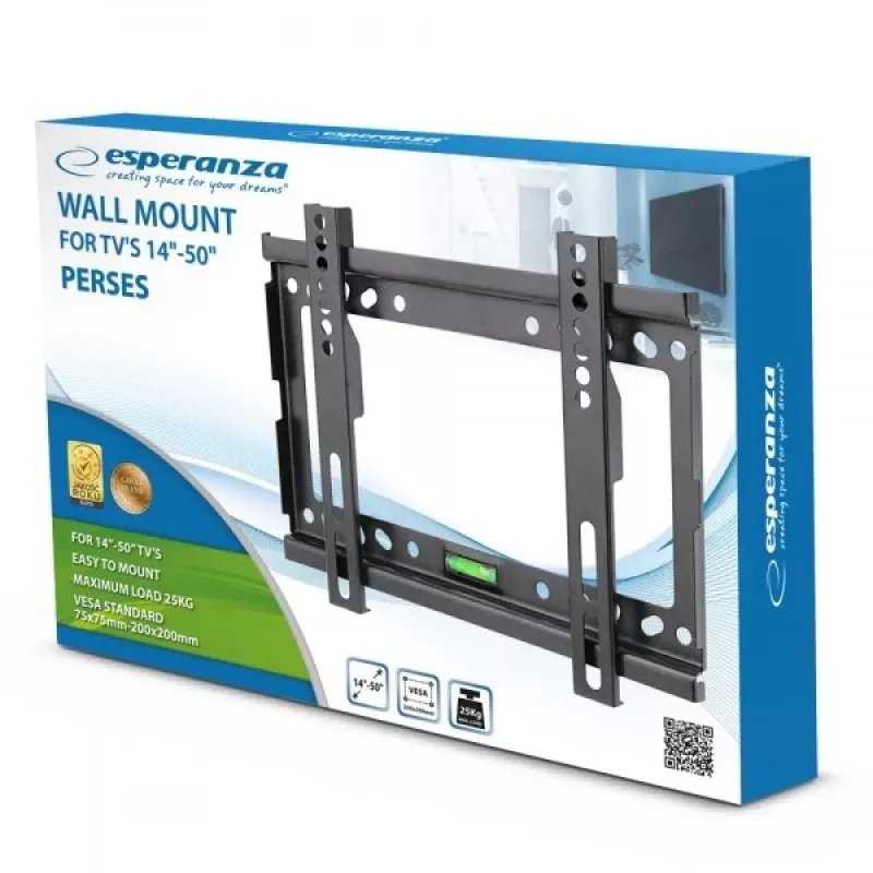 TV sienas stiprinājums Esperanza PERSES 35.6–127 cm (14–50 collu) ekrāniem, VESA 75x75–200x200, max 25 kg, melns