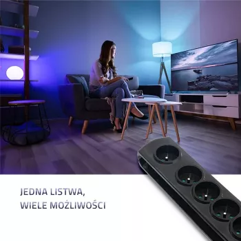 Pārsprieguma aizsargs Qoltec 50171 Melns 7 AC Kontaktligzdas 230V 1.5m