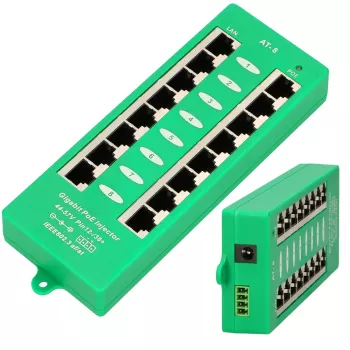 Extralink Gigabit PoE Injector 8 Port Active, 8 porti Gigabit 802.3at/af, Mode A