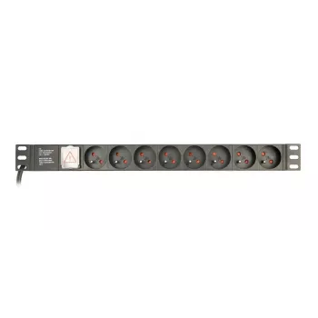 Strāvas sadales bloks Gembird EG-PDU-014-FC14, 8 AC kontaktligzdas, C14 ieeja, 3 m kabelis, 1U alumīnija korpuss, 10 A, 3680 W