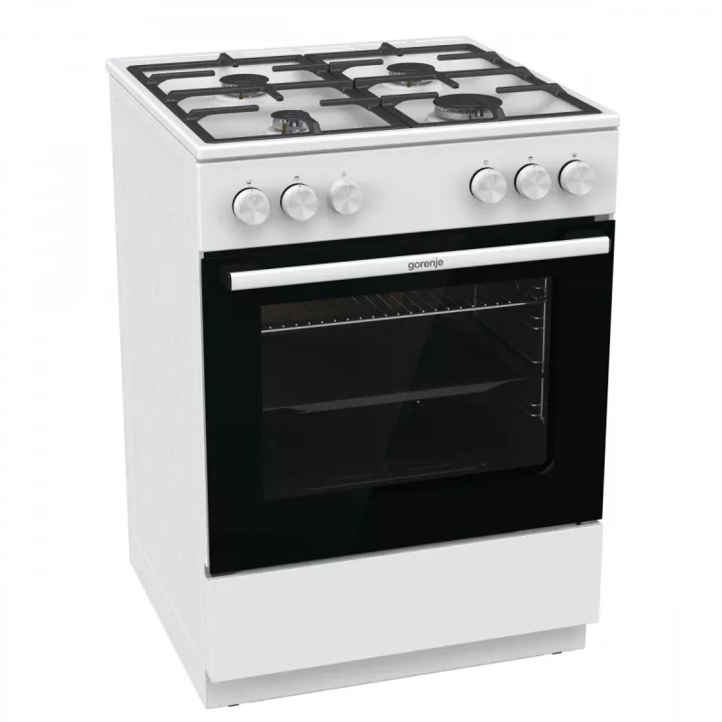 Brīvi stāvoša gāzes plīts Gorenje GG6A10WFFM, balta, 4 degļu virsma, 72 L gāzes cepeškrāsns, rotējošas priekšējās vadības