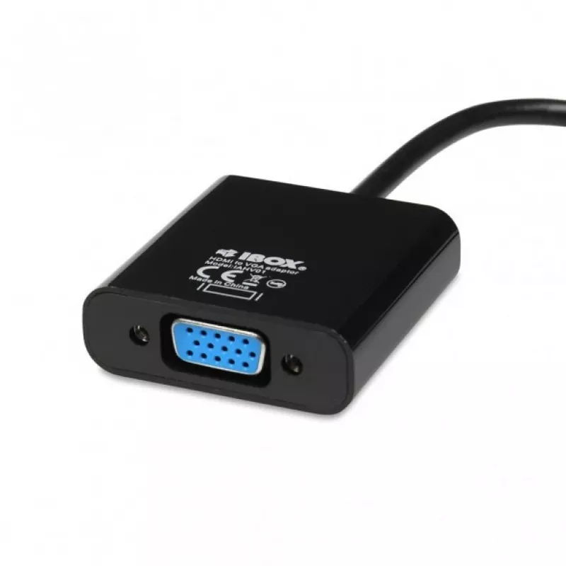 Video kabeļa adapteris IBOX HDMI Type A vīrietis uz VGA D-Sub sieviete, 1080p, melns, 105×25×20 mm