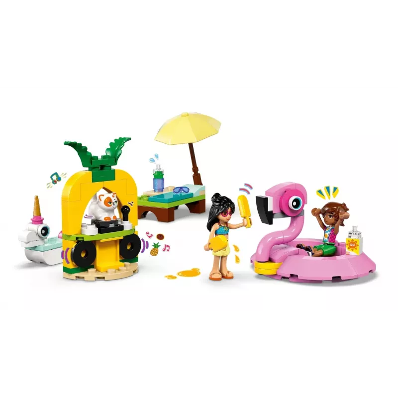 Būvēšanas rotaļlieta LEGO Friends komplekts 42658 Baseina ballīte ar Vienradzi un Flamingu, tēli un aksesuāri