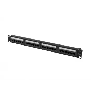 Patronu panelis 1U LANBERG PPUA-1024-B, 24 porti, Cat6a, U/UTP, 1U statnis, dziļums 102 mm, metāls, melns