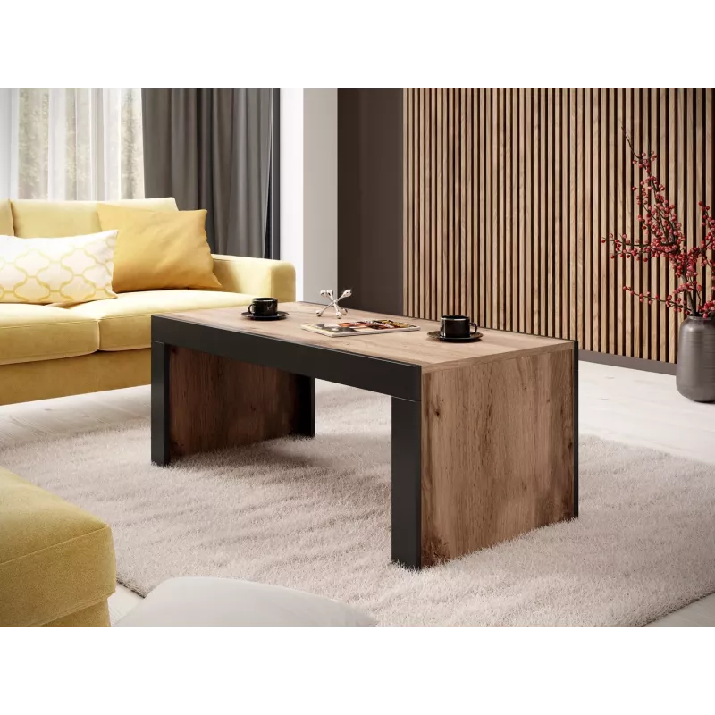 Kafijas galdiņš Cama Meble MILA 120x60x50 cm Wotan ozola virsma, melns rāmis