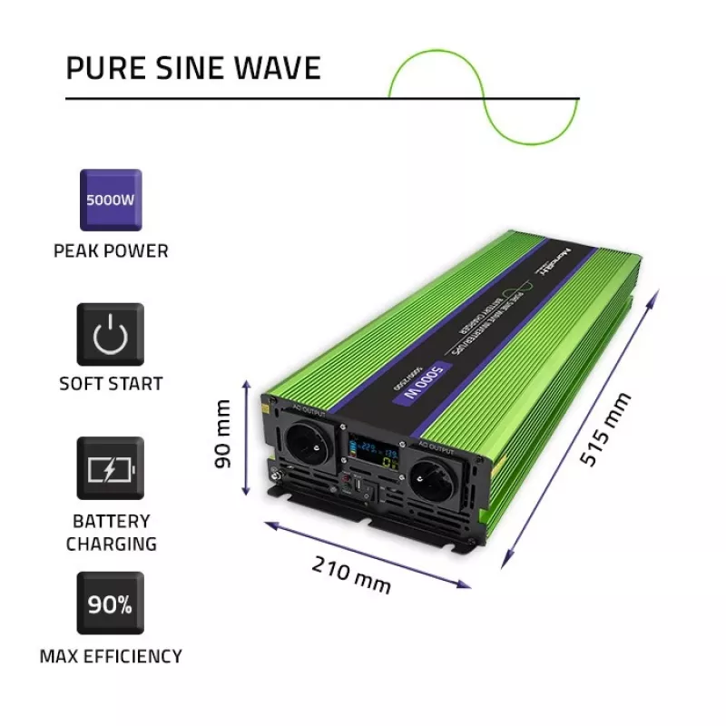 Qoltec Monolith tīkla adapteris/invertors Auto 5000 W Green