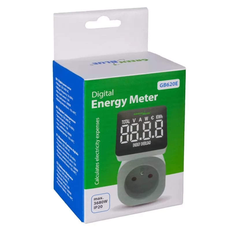 Enerģijas vatmetrs GreenBlue GB620E 220V, 16A, kontaktdakšas jaudas/enerģijas monitors