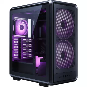 PC korpuss Cooler Master MasterFrame 500 Mesh Midi Tower — Melns ar caurspīdīgu sānu paneli, atbalsta ATX/EATX, 2×200 mm priekšā, 1×120 mm aizmugurē