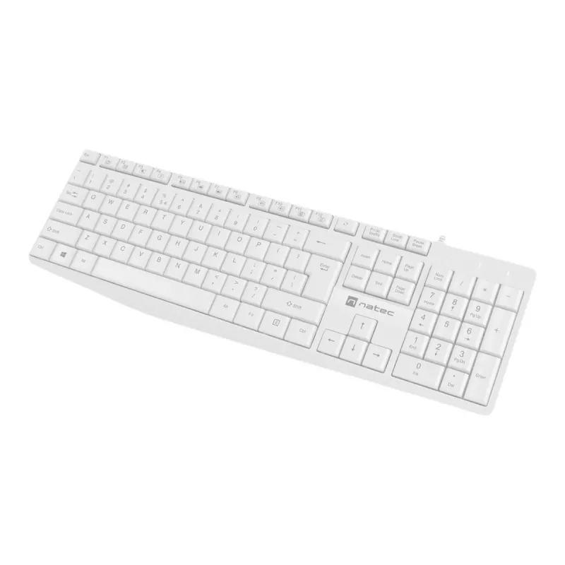 Vadu pilnizmēra tastatūra NATEC NAUTILUS NKL-1951, 105 taustiņi, US International QWERTY, balta, USB, 1.8 m