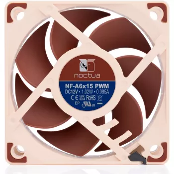 Korpusa ventilators Noctua NF-A6x15 PWM 60mm, PWM vadība, zema trokšņa konstrukcija