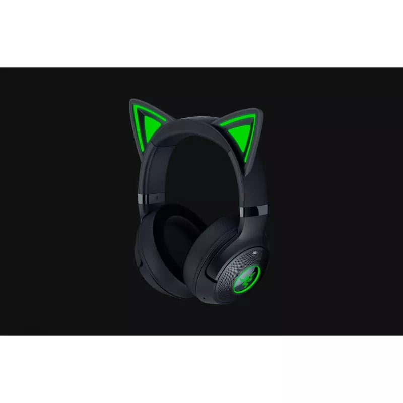 Razer Kraken Kitty V2 BT bezvadu spēļu austiņas ar mikrofonu, Bluetooth 5.2, apliekamās, trokšņu slāpēšana, Chroma RGB, 20–20 000 Hz, melnas