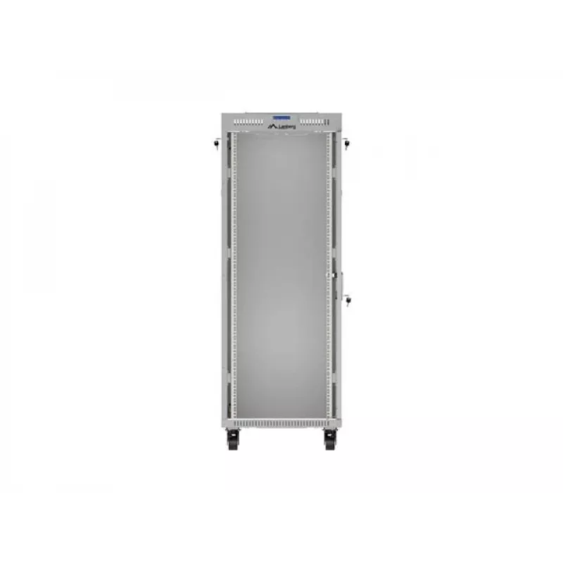 19 collu 32U LANBERG stāvošs skapis 600×800 mm pelēks ar stikla durvīm un LCD (Flat Pack)