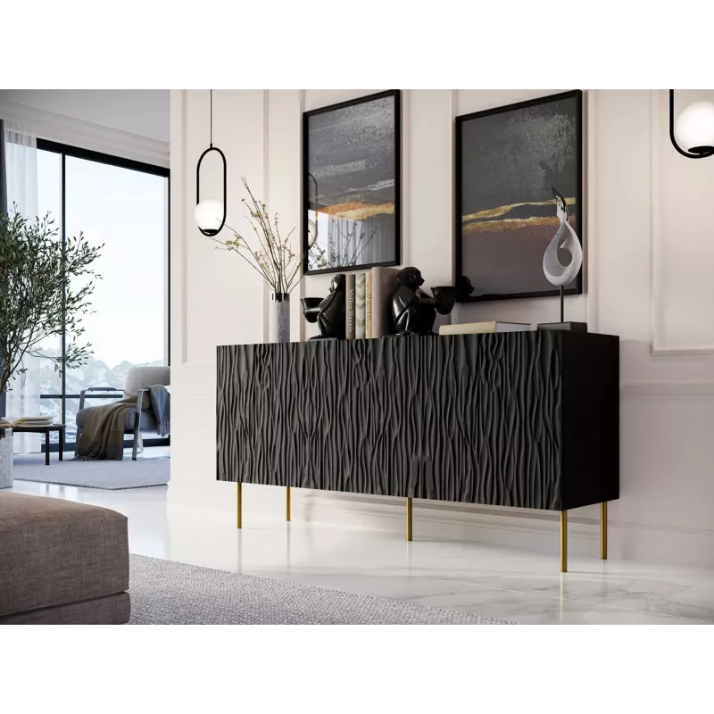 Skaplis cama meble JUNGLE 1520×405×745 mm matēts melns ar zelta kājām, skaidu plātne