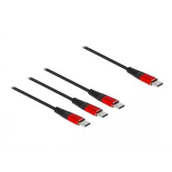 USB lādēšanas kabelis DeLOCK 3 in 1 USB Type-C uz 3 x USB Type-C 1 m melns/sarkans