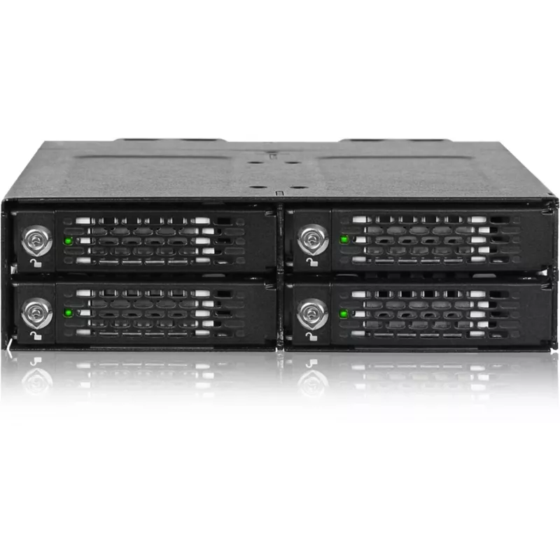 ICY DOCK ToughArmor MB720MK-B V3 - 4x PCIe 4.0 M.2 NVMe uz 4x OCuLink 5.25 collu nodalījuma mobilais plaukts, metāls, melns, ar atslēgas slēdzi (tri-mode saderīgs)