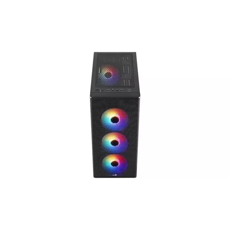PC korpuss AEROCOOL PGS DESIGNER-G-BK-v1 ATX midi tornis, rūdīts stikls, 4 RGB ventilatori, atbalsta ATX, GPU 34.5 cm, CPU dzesētājs 158 mm