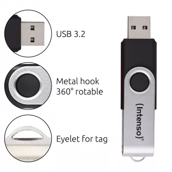 Intenso USB zibatmiņa Office Line, 64 GB, USB-A, 3.2 Gen 1x1, melns-sudrabs