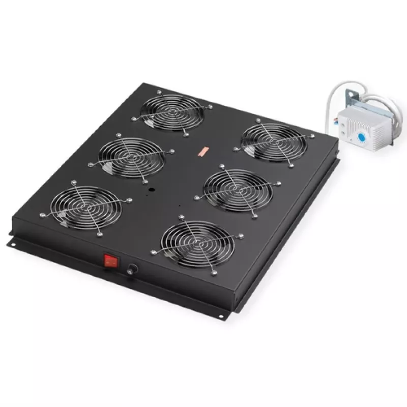 Dzesēšanas ventilators ROLINE 19 inch jumta montāžas bloks 6 ventilatori Termostats Melns