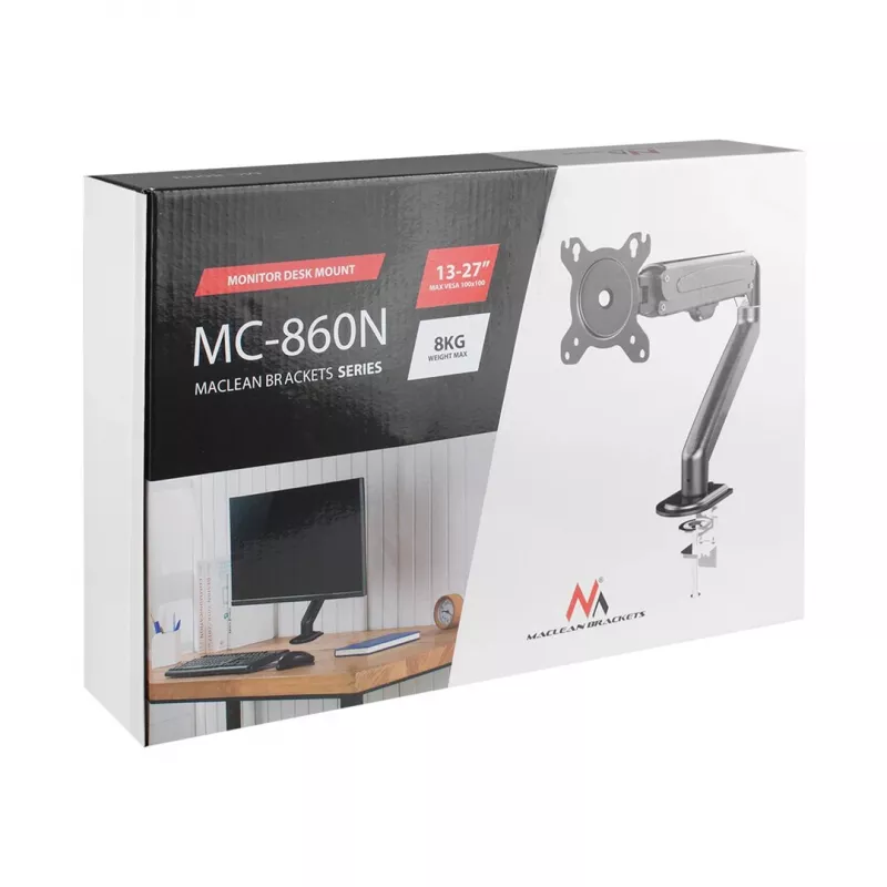 Maclean MC-860N Monitora stiprinājums ar gāzes atsperi, 13-27 inch, 8 kg, Melns