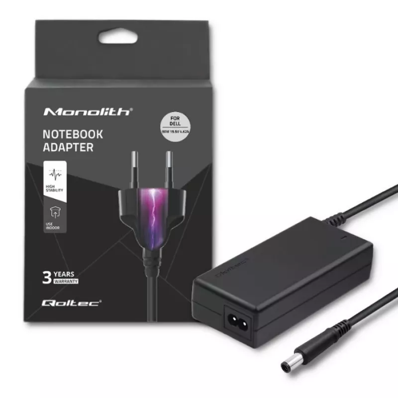 Qoltec 50085.90W barošanas bloks Dell | 90W | 19.5V | 4.62A | 7.4*5.0+pin | +strāvas kabelis