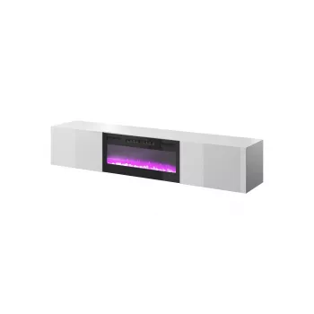 TV skapis Cama Meble SLIDE 200K ar elektrisko kamīnu 200x40x37 cm spīdīgi balts