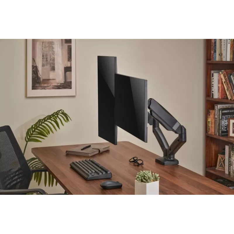 Monitoru roka up up Ekonomiska interaktīva pretsvara divu monitoru roka Matēti melna VESA 75x75/100x100