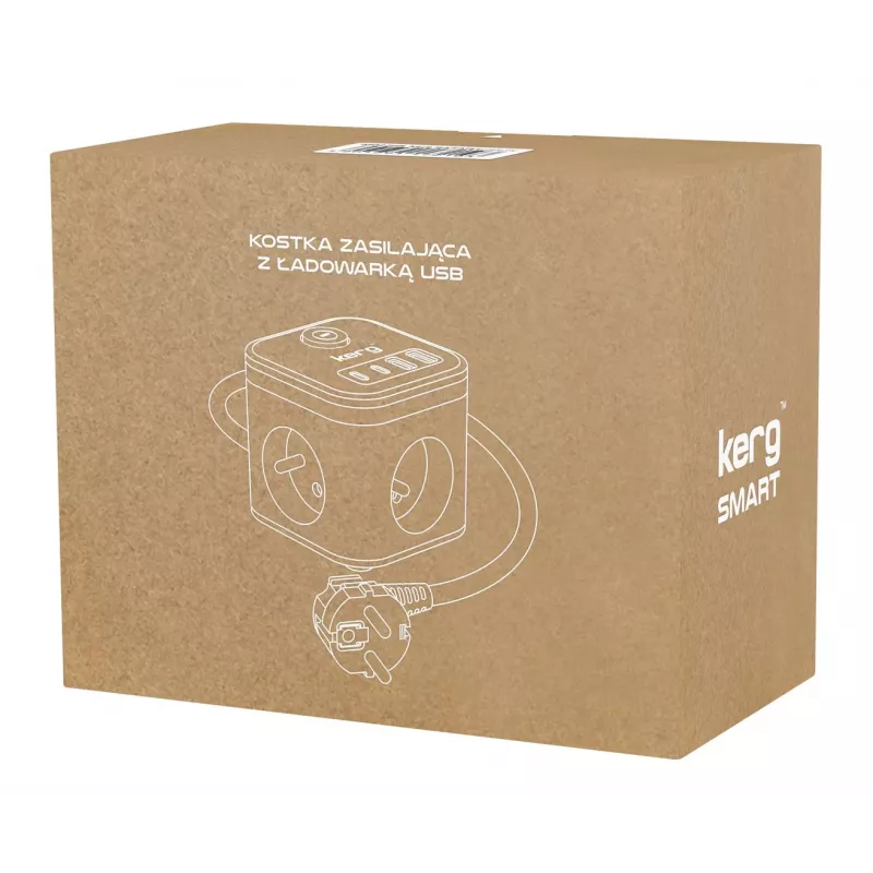 Pagarinātājs Kerg SMART M02728 – 3× kontaktligzda Type F, 4× USB (1× USB-C + 3× USB-A), 1,5 m vads, 16A/250V
