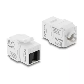 Delock 90799 Keystone modulis RJ45 uz LSA Cat.6 UTP, bez instrumentiem, ar putekļu vāciņu, balts/melns