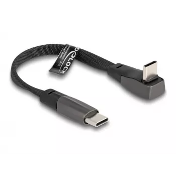 DeLOCK USB 2.0 plakanā lentes kabelis USB Type-C vīriešu savienotājs uz USB Type-C vīriešu savienotāju leņķveida PD 3.0 60 W 14 cm melns
