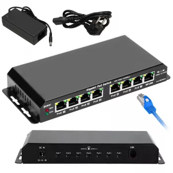 Extralink PoE Slēdzis KRATOS 7x Gigabit PoE, 1x Uplink RJ45, Barošanas bloks 24V 2.5A, 60W