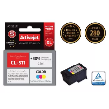 Tintes kasetne ActiveJet AC-511R saderīga Canon CL-511, krāsu (CMY) 12 ml, augstas ietilpības, vienā iepakojumā